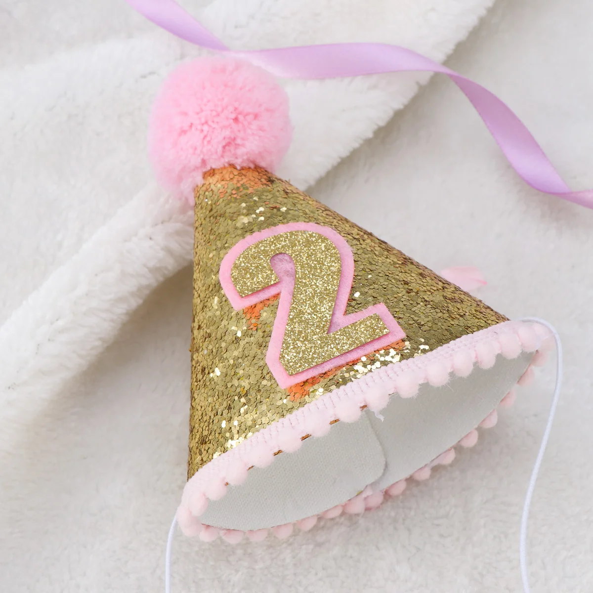 Kız 2. Doğum günü koni şapka, Glitter Sparkle ayarlanabilir kafa bandı koni şapka malzemeleri ( ) Görüntü 4