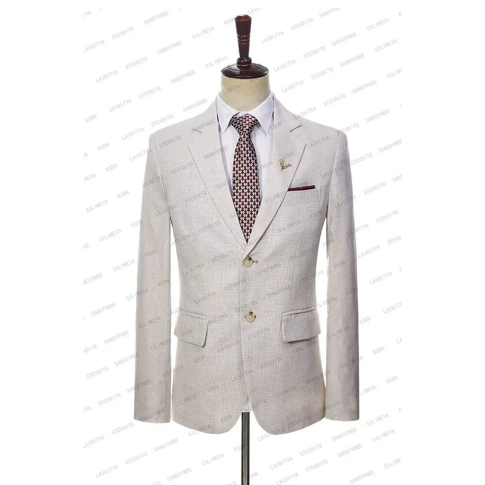 Lüks erkek Takım Elbise Düğün 2024 Açık Haki Tek Göğüslü Resmi iş ceket İnce Üç Parçalı Takım Elbise (Ceket + Pantolon + Yelek) Görüntü 4