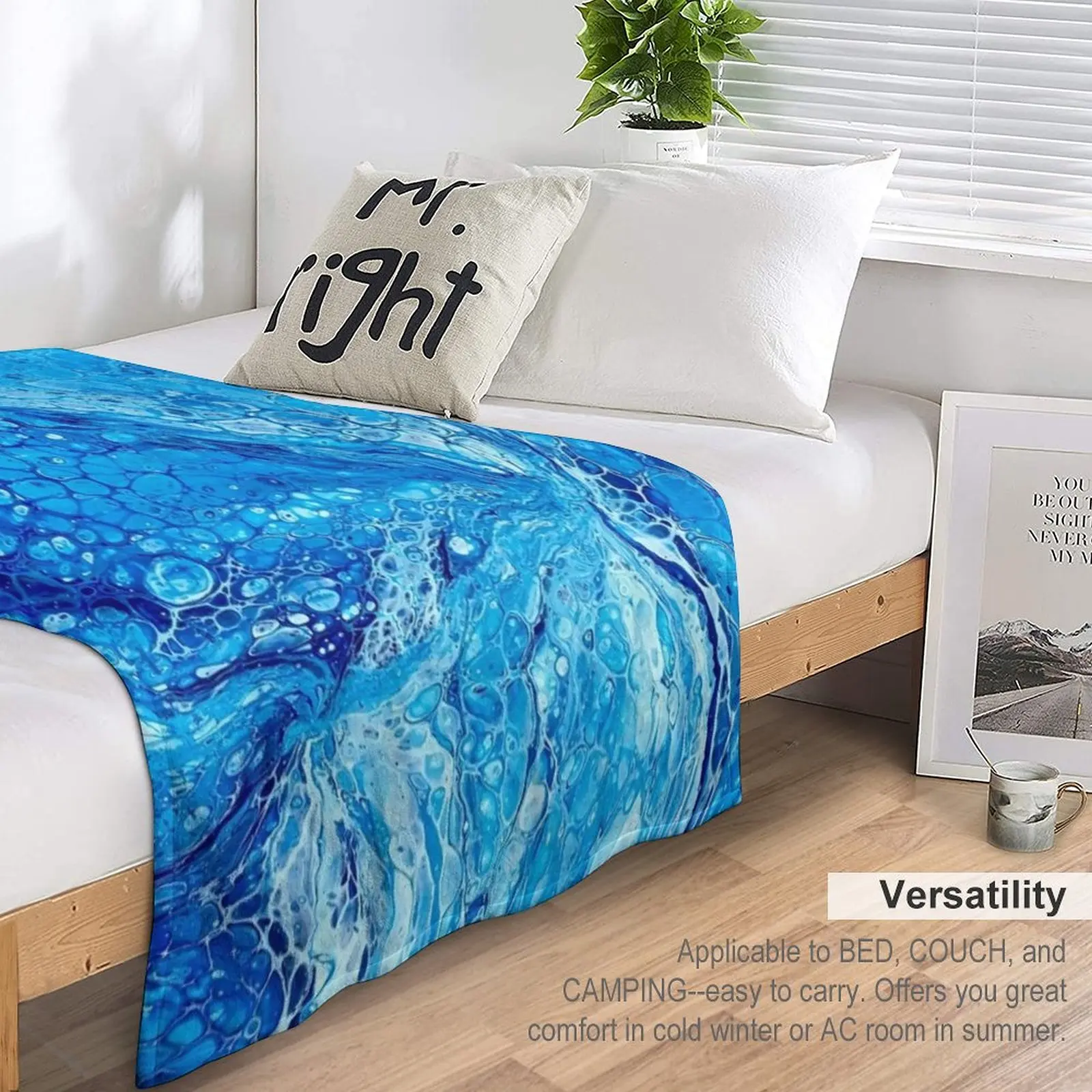 Mavi Okyanus Deniz Cam Inspired Soyut Sıvı Sanat Boyama Atmak Battaniye Yatak Moda Battaniye manga Şekerleme Battaniye Görüntü 4