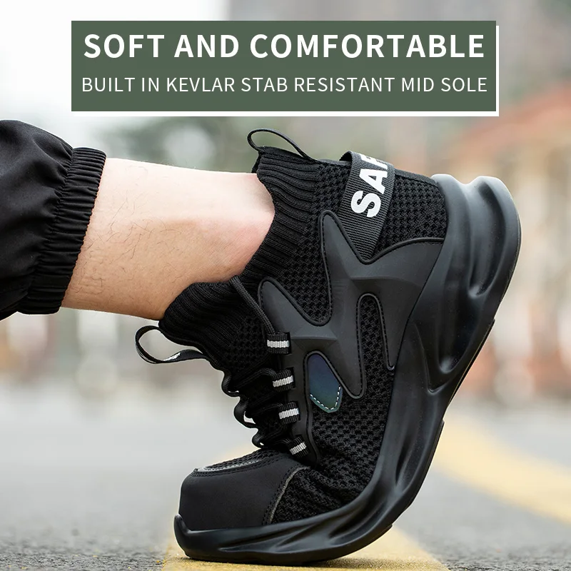 Moda Yeni Tasarım Güvenlik Ayakkabıları Erkekler Çorap Çelik burun Kevlar Orta Taban Delinmez İş ve Güvenlik Botları Erkek iş ayakkabısı Görüntü 4