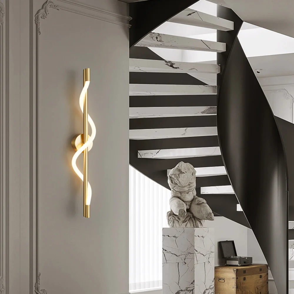 Modern Lüks LED Spiral Duvar Lambası-Siyah Beyaz İç Duvar Lambası, iskandinav Dekor Tasarım Altın Eğrisi Duvar Aplik Oturma Odası için Görüntü 4