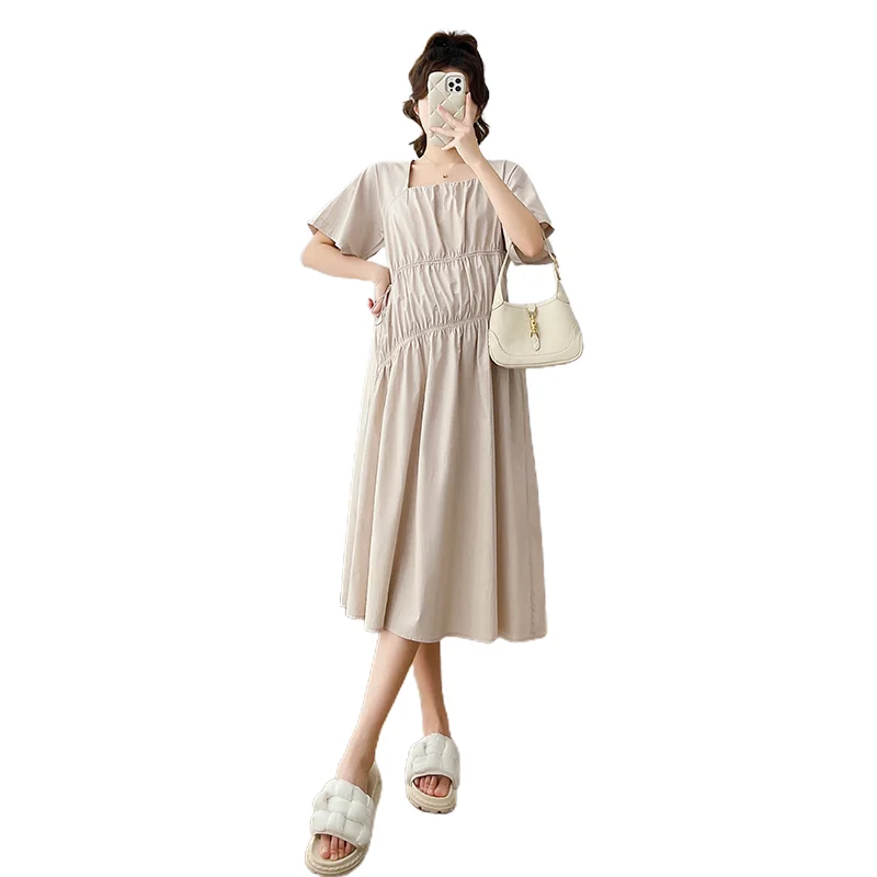 P44651 # hamile elbisesi Maxi Elbise Kısa Kollu Ruffles Tasarım Gevşek Kadınlar İçin Yaz hamile kıyafetleri Midi Gebelik Elbise Görüntü 4