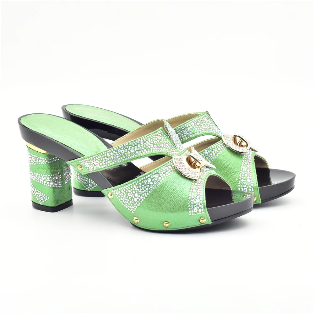 Son Yeşil Renk Afrika Eşleşen Ayakkabı ve Çanta İtalyan Kadın İtalyan Ayakkabı ve Çanta Maç için Ayakkabı ile çanta seti ile Taş Görüntü 4