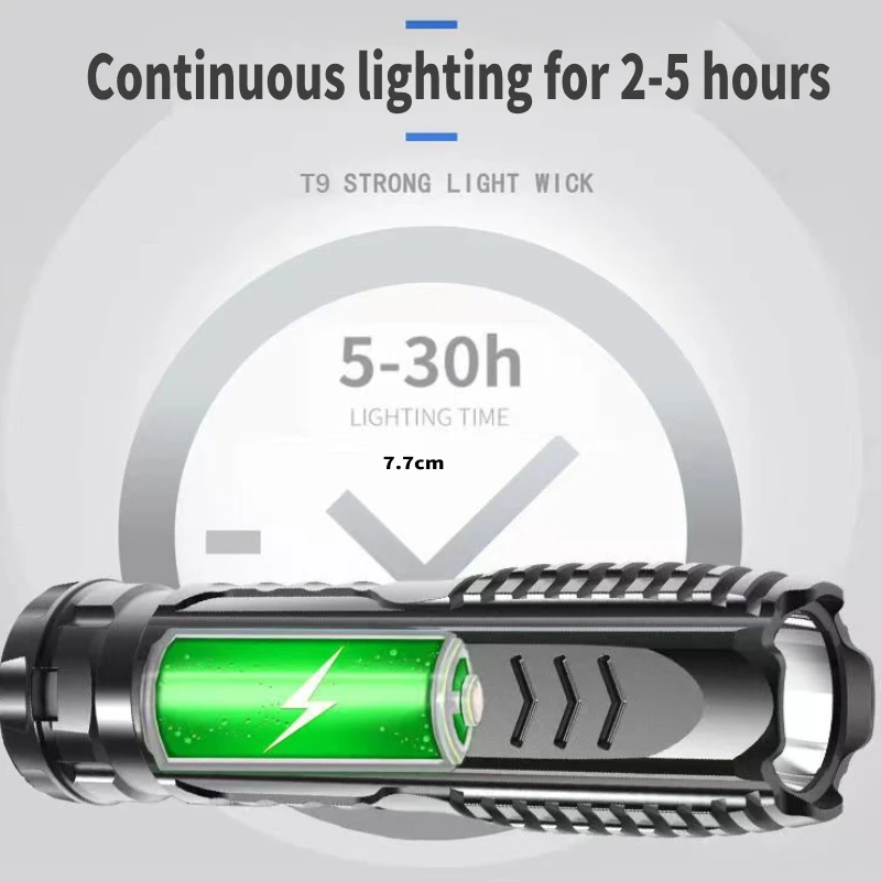 T9 LED güçlü ışık çok fonksiyonlu şarj edilebilir el feneri USB şarj edilebilir meşaleler taktik el feneri açık kamp aydınlatma Görüntü 4