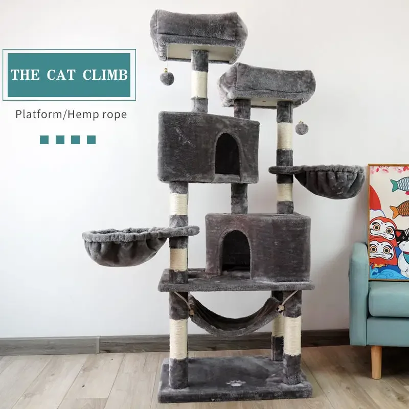 Toptan büyük ahşap scratcher kulesi kedi ağaç evi xl xxl büyük post kedi ağaç evi kulesi ile oynarken oyuncak Görüntü 4