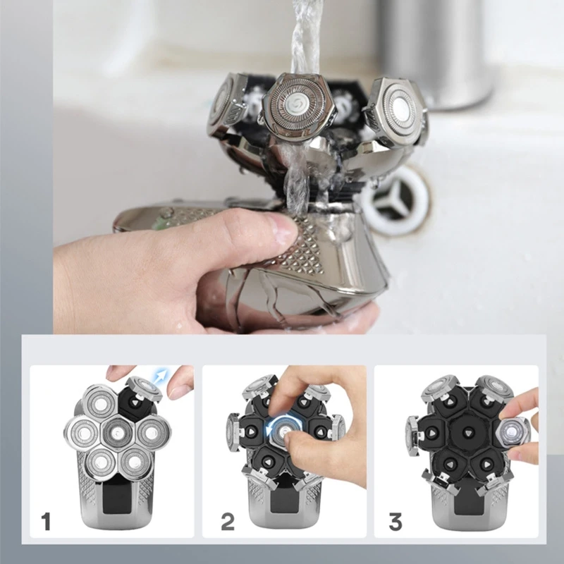 Yedek Tıraş Makinesi Kafa Elektrikli Tıraş Makinesi Bağımsız 6/7 Kesici Yüzen Kafa Su Geçirmez Paslanmaz Çelik tıraş bıçağı Görüntü 4