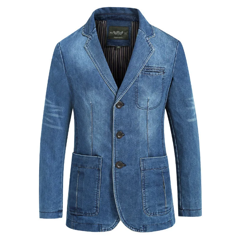 Yeni Erkek Kot Blazer 2023 Sonbahar Streetwear Takım Elbise Erkek Büyük Boy Moda Pamuk Vintage Mavi Ceket Denim Ceket Erkek Kot Blazers Görüntü 4
