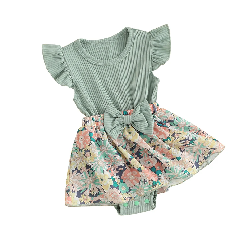 Yenidoğan Bebek Kız yaz giysileri Nervürlü Örgü Fırfır Kolsuz dantel çiçekli tulum Elbise Tulum Kafa Bandı Kıyafetler Görüntü 4