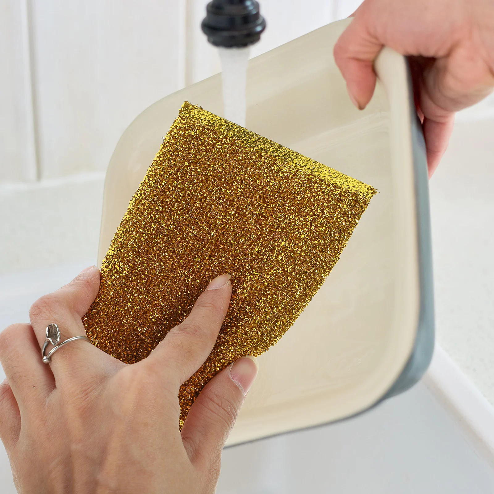 Çift taraflı ovma havlusu yeniden kullanılabilir bulaşık süngeri uzun ömürlü mutfak Scrubber Havlu Görüntü 4