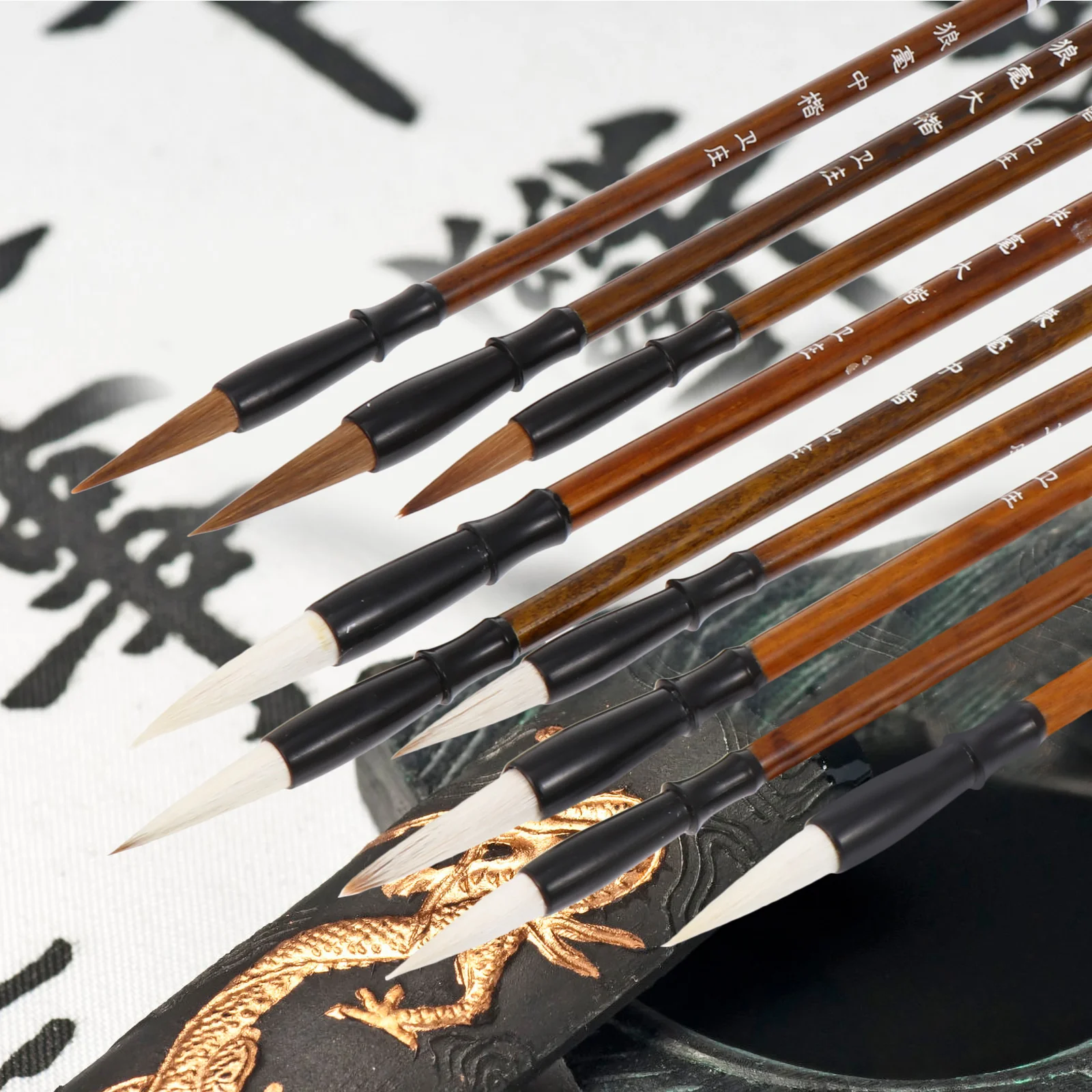 Çin Kaligrafi Fırçaları Taşınabilir Boyama Fırçaları (Açık Kahverengi)1 Torba Görüntü 4