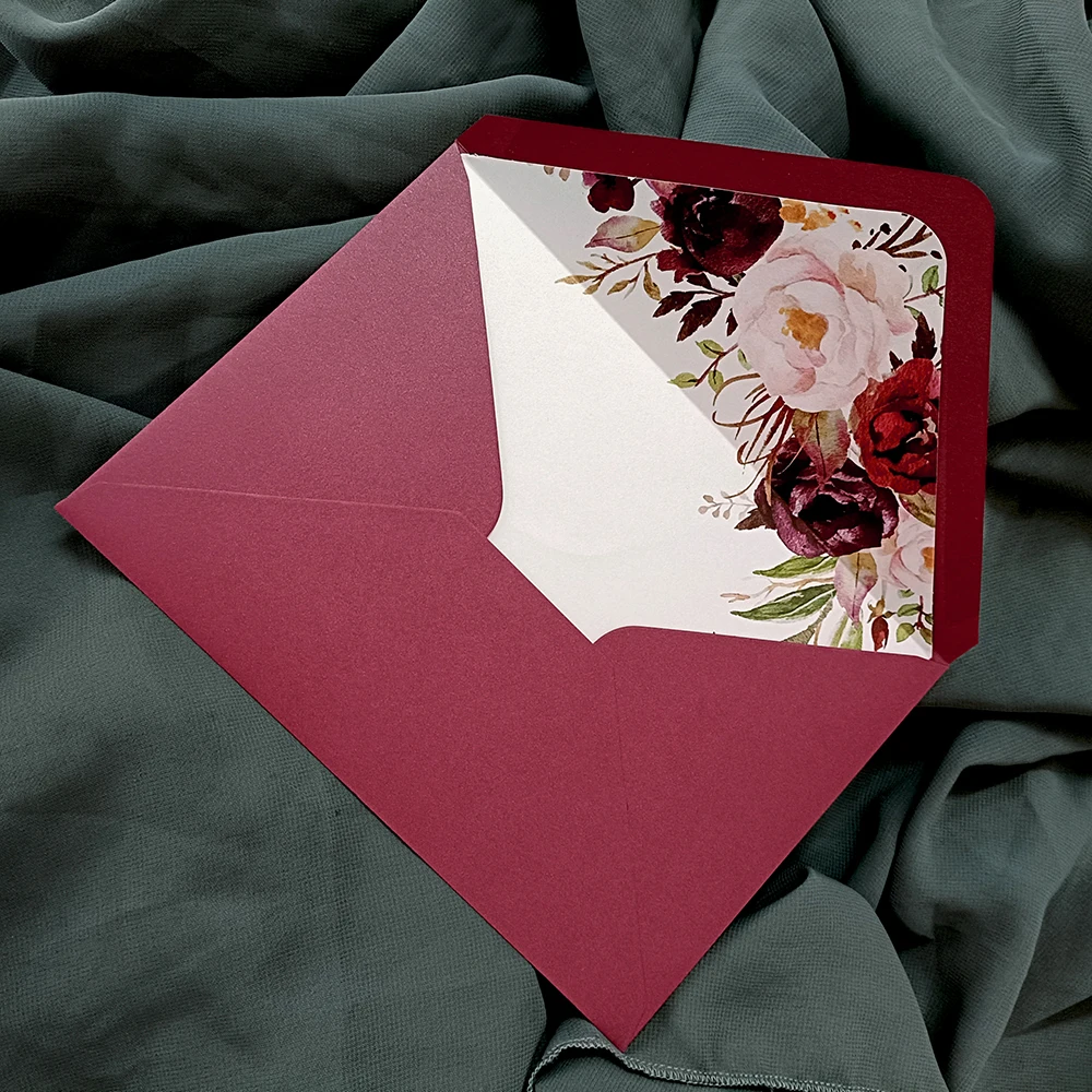 ​50x Beyaz Pembe Zarf Çiçek Kaplı Düğün Davetiyesi Kartları Hediye Çantası 4 Kutlama Görüntü 4