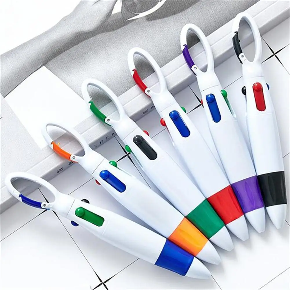 1.0 mm 4-in-1 Renkli Taşınabilir Basın Tükenmez Kalem Karabina İle Okul Ofis Kırtasiye Malzemeleri Görüntü 5