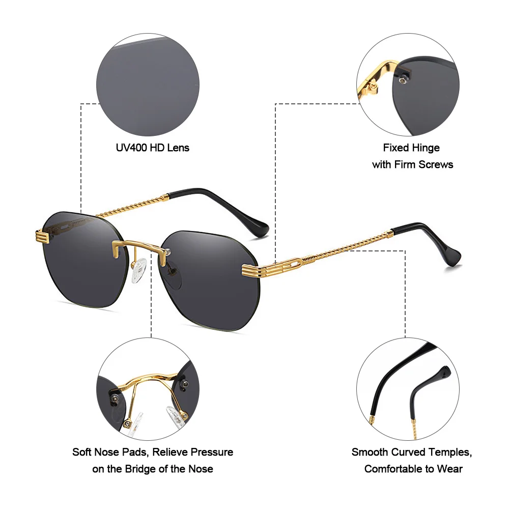 2022 Sıcak Çerçevesiz Altın Metal Güneş Gözlüğü Kadın Çerçevesiz Degrade Lens güneş gözlüğü Moda Yaz Bayanlar Shades UV400 Gözlük Görüntü 5