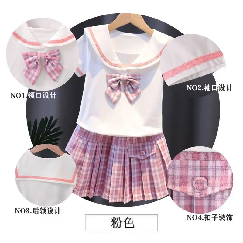 2023 Yaz Kore Seti Kız Yeni Takım Elbise 2 ADET Okul Prenses Resmi Moda Çocuk Mont Elbise Etek Uzun Gömlek Yay Pilili Elbise Görüntü 5