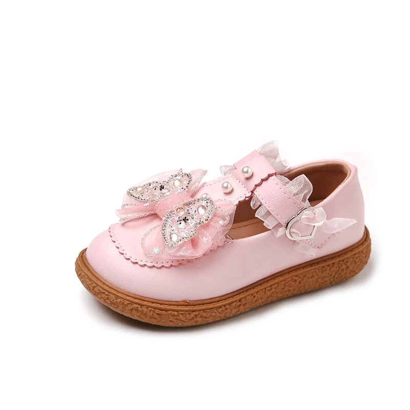 2023 İlkbahar ve Sonbahar Yeni Kızlar Yumuşak Taban kaymaz makosen ayakkabı Bebek yürüyüş ayakkabısı Lolita Tarzı Çocuk Moda Dantel Yay Loafer'lar Görüntü 5