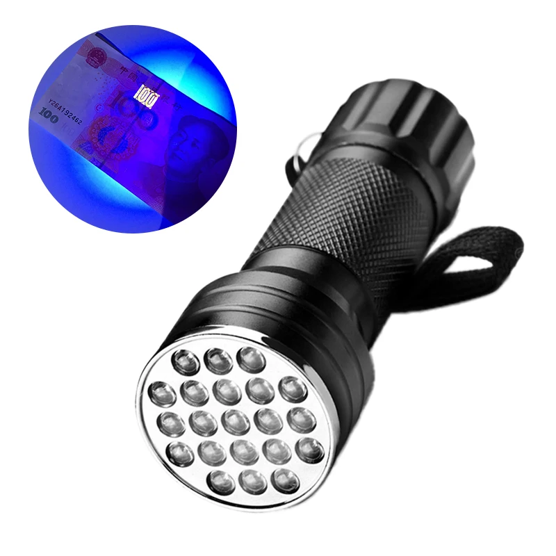 21 LED UV ultraviyole El feneri Blacklight 395NM mini fener Flaş lambası Pet İdrar lekeleri Taşınabilir siyah ışık el feneri Görüntü 5