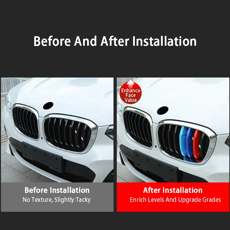 3 Adet Üç Renkli ABS Ön İzgara Trim Şerit Araba Ön Izgara kapak ağı dekorasyon çıkartmaları BMW X3 X4 F25 F26 G01 G02 2011-2020 Görüntü 5