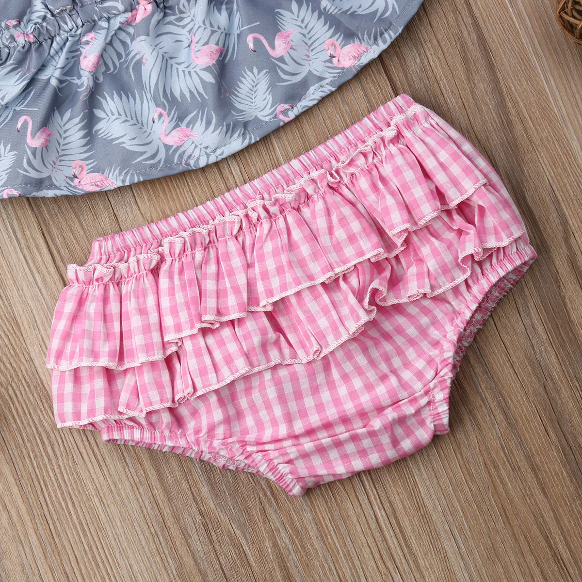 3 adet Yenidoğan Toddler Bebek Kız Mayo Bikini Setleri Flamingo Baskı Mayo Tankini Toddler Beachwear Bebek Kız Giysileri 0-24M Görüntü 5