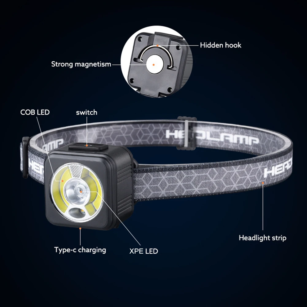 400LM LED far USB şarj taşınabilir kafa lambası çoklu ışık kaynağı 6 aydınlatma modları su geçirmez kamp koşu yürüyüş için Görüntü 5