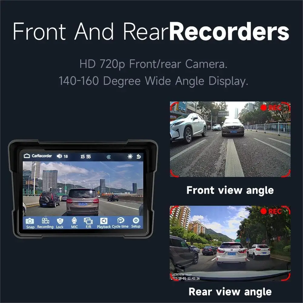 5 inç Kablosuz CarPlay Moto Motosiklet Navigasyon GPS Navigator Android Otomatik Ön Arka Çift Kamera Kaydedici Su Geçirmez Ekran Görüntü 5