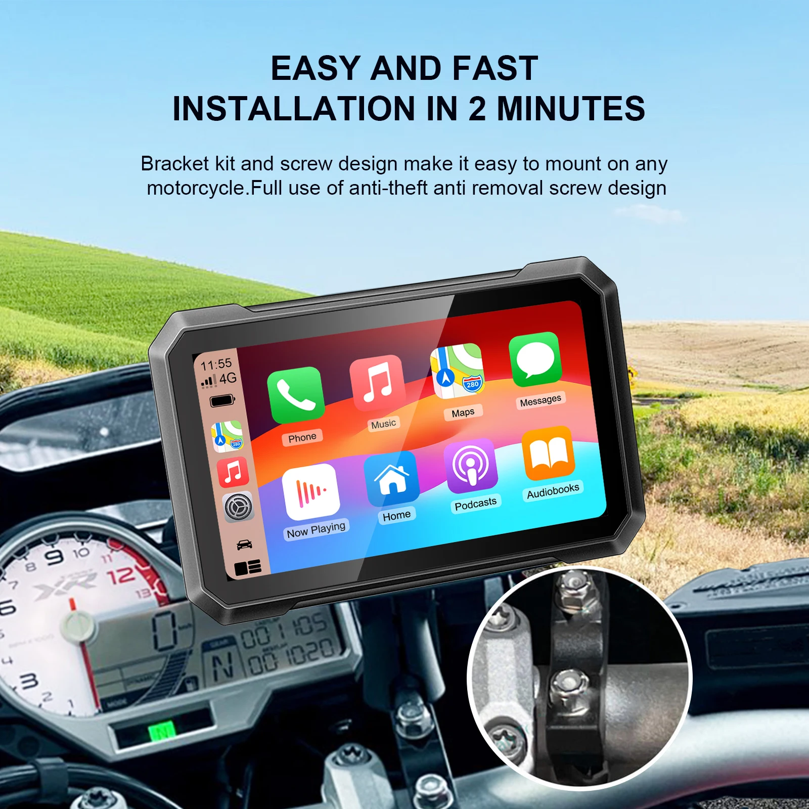 7 İnç Motosiklet GPS Navigasyon IPX67 Su Geçirmez Ekran Çift Bluetooth Kablosuz Apple Carplay ve Android Otomatik Navigator Görüntü 5