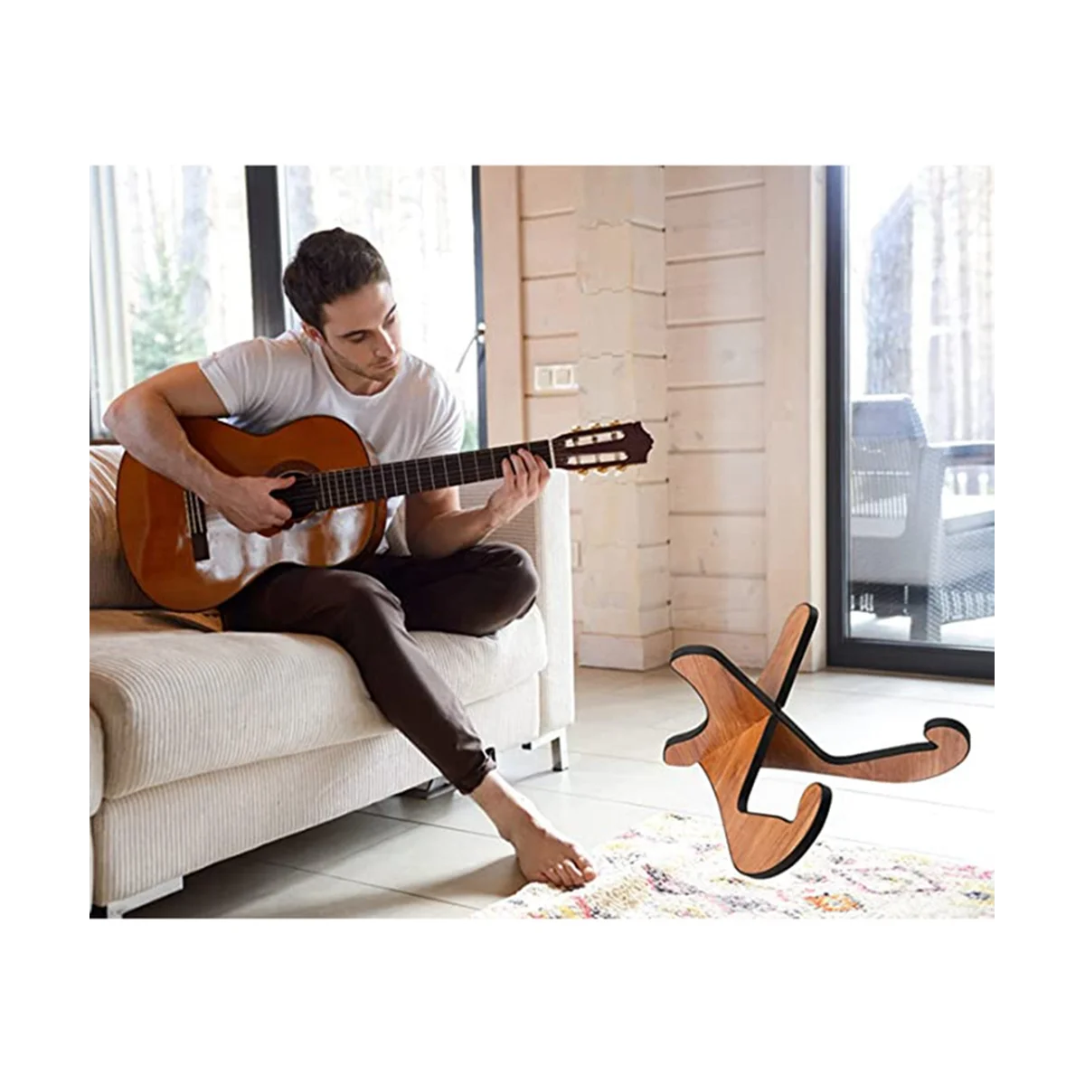 Ahşap Gitar Standı, Akustik Elektro Klasik için Çıkarılabilir Akustik Olmayan Gitar Standı Zemin Görüntü 5