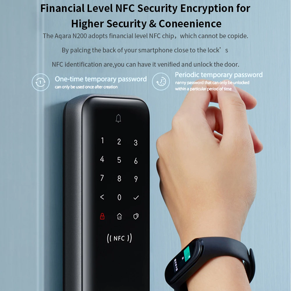 Aqara N100 / N200 Akıllı Kapı Kilidi Parmak İzi Şifre Bluetooth uyumlu Kilidini NFC Apple HomeKit Mi Ev APP Akıllı Bağlantı Görüntü 5