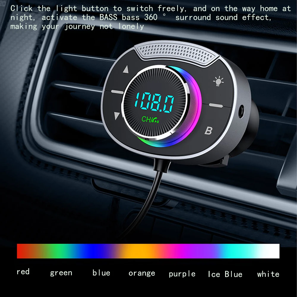 Araba FM Verici Bluetooth 5.3 FM Modülatör Aux 3.5 mm Jack AUX Adaptörü Araç Kiti Handsfree Aux Ses Araba MP3 Çalar Araç Kiti Görüntü 5