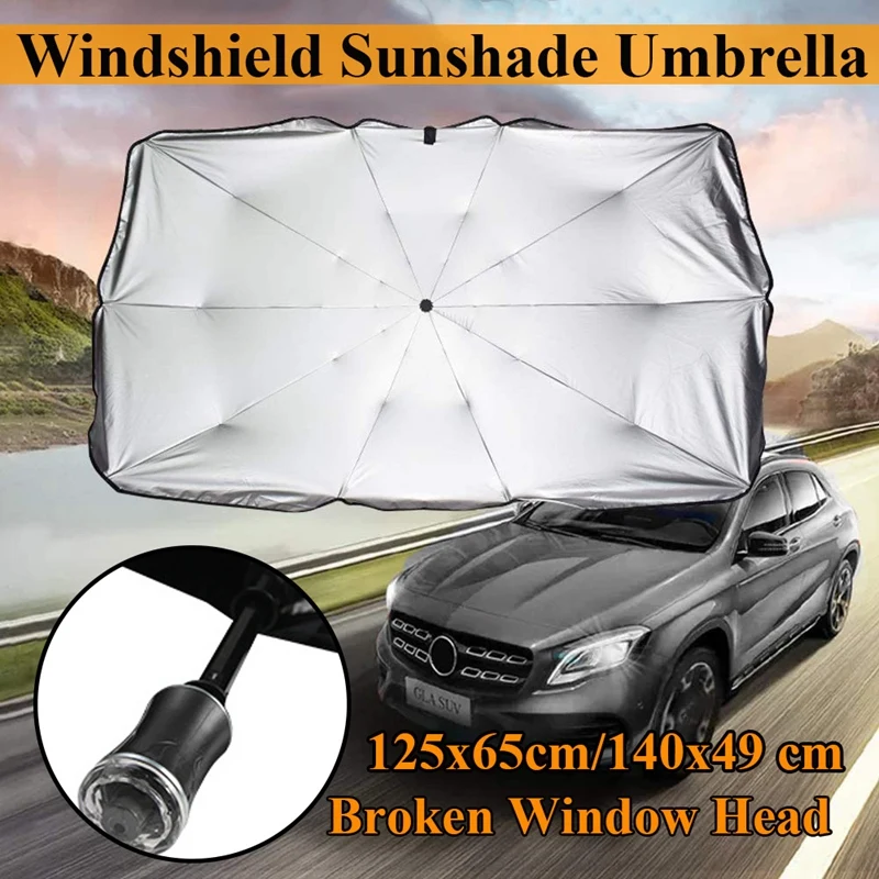 Araç ön camı Güneşlik Şemsiye Katlanabilir Güneşlik UV Blok Araba Şemsiyesi Kırık Pencere Kafa Görüntü 5