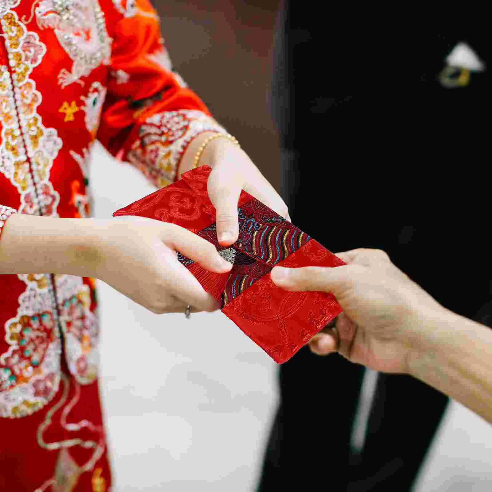 Bez Kırmızı Zarf Çin Tarzı Püskül Kırmızı Paket Para Çantası Yeni Yıl Düğün için Görüntü 5