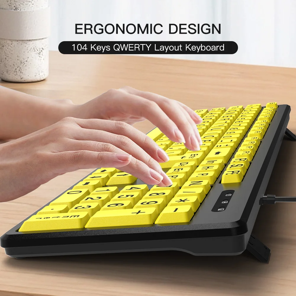 Büyük Yazı Tipi Baskı USB Kablolu Klavye 104 Tuşları Tam Boy Bilgisayar Klavye Yaşlılar için Büyük Karakter Klavye Görüntü 5