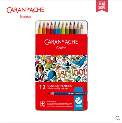 Caran d'ache 12/18 renk Suda çözünür renk kurşun okul hattı serisi çok renkli sanat kalem renkli kalem boyama sanat malzemeleri Görüntü 5