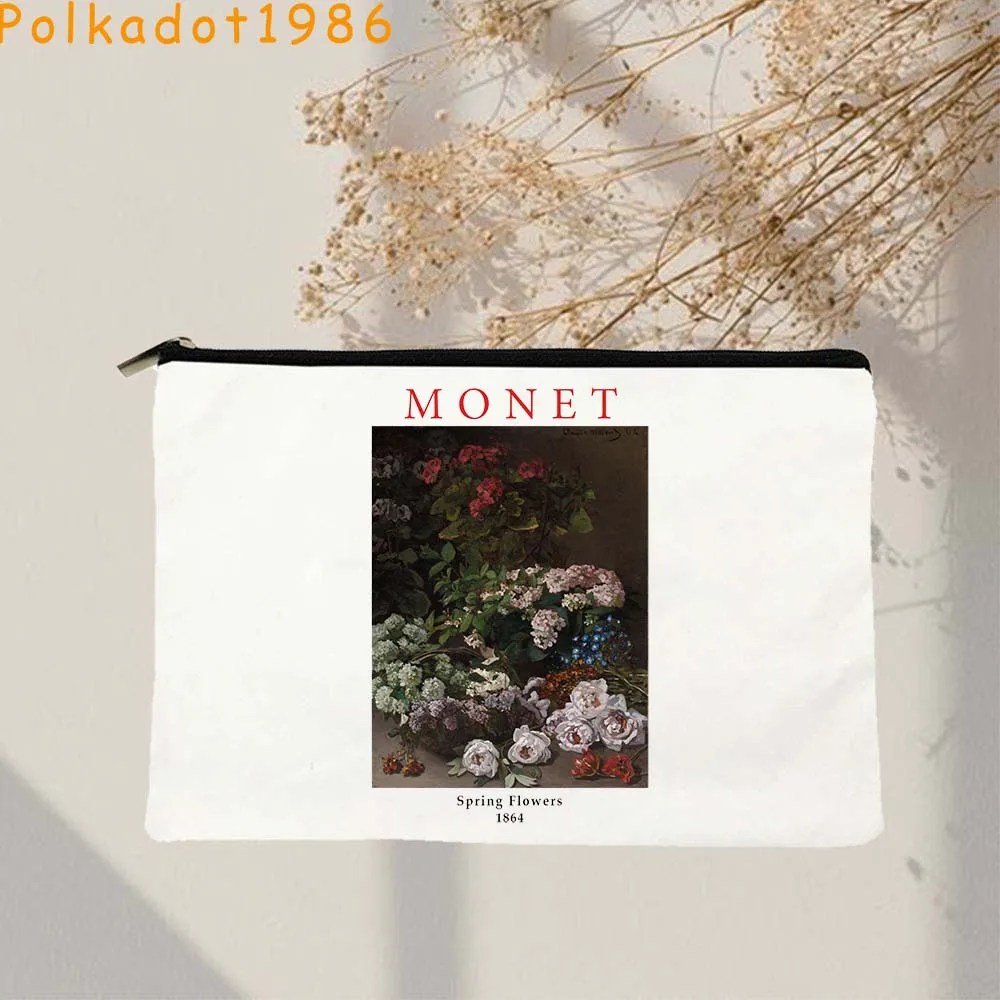 Claude Monet Nilüferler Resimleri Tuval Kozmetik Çantası Makyaj Tuvalet Çantası Kalem Kutusu Fermuar Kılıfı Anahtar bozuk para cüzdanı Sevimli Fan Hediyeler Görüntü 5
