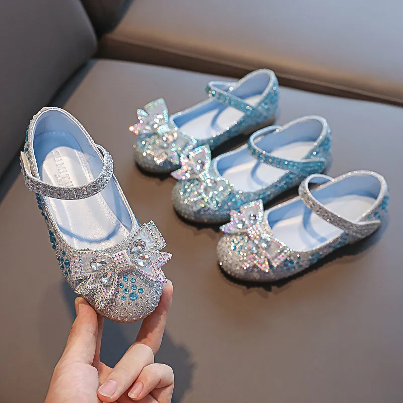 Fantezi Peri Elsa Prenses Ayakkabı fiyonk Glitter Düz Elbise Ayakkabı Kızlar Bling Cosplay Kostüm Kristal Parti Çocuk Kız Ayakkabı Görüntü 5