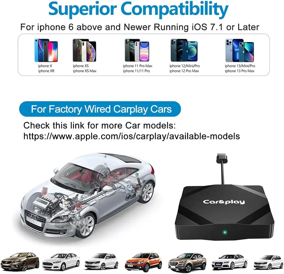 Geohyecc Kablosuz CarPlay Adaptörü iPhone için Yeni Apple CarPlay Kablosuz Dongle OEM Dahili 5G Çip ve 5.8 GHZ WiFi Görüntü 5