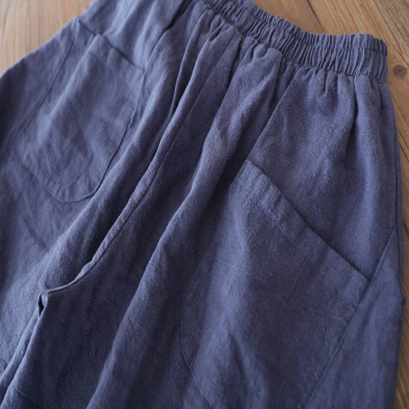 Johnature 2023 Sonbahar Yeni Kadın Patchwork Geniş Bacak Pantolon Gevşek Rahat Pantolon Elastik Bel Cepler 4 Renk Kadın Pantolon Görüntü 5