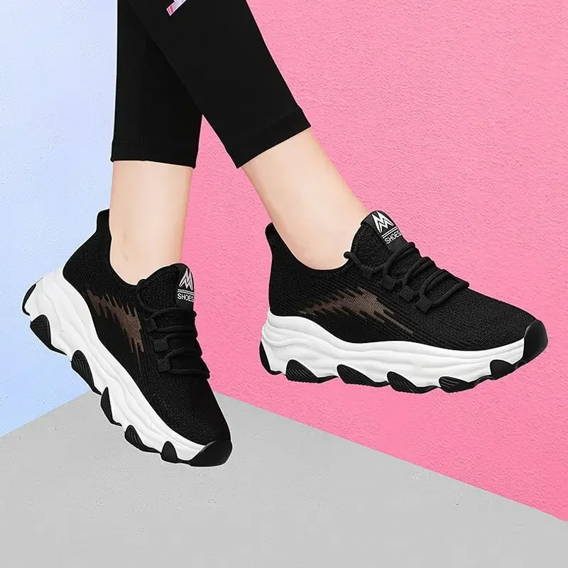 Kadın vulkanize ayakkabı Yeni Nefes Örgü gündelik ayakkabı Dantel-Up Bayanlar spor ayakkabılar Tıknaz Kadın Koşu Kadın Ayakkabısı 2024 Görüntü 5