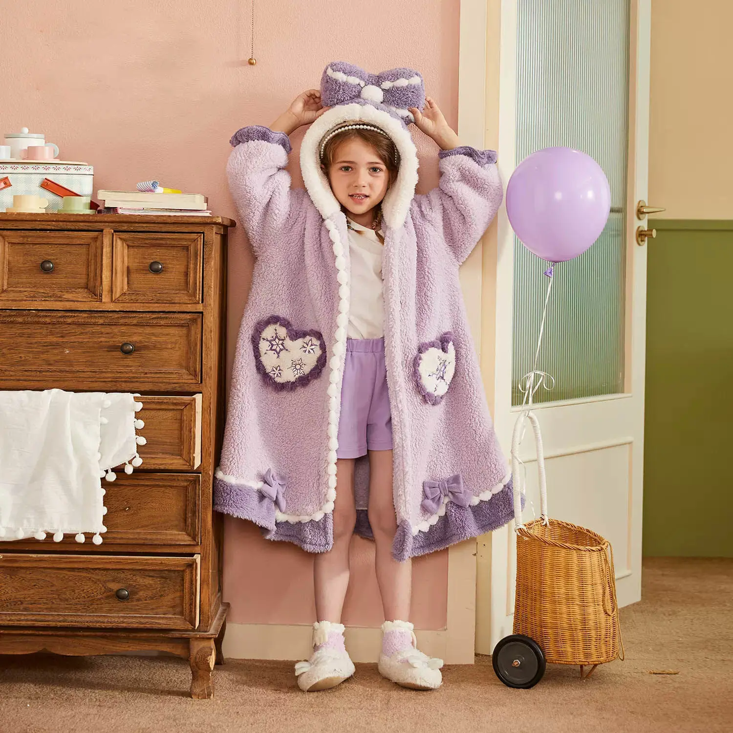 Kapşonlu Çocuk Bornoz Kızlar için Prenses çocuk Gecelik Kış Kalınlaşmak Flanel Kız Pijama Bebek Mercan Polar Ev Elbise Görüntü 5