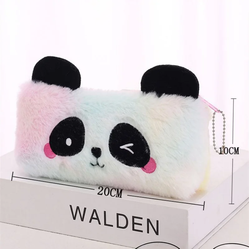 Kawaii Karikatür Sevimli Panda Peluş Kılıfı Kalem Kutusu Fermuar Kabarık Büyük Kapasiteli Kalem Çantası Okul Kırtasiye Kozmetik saklama çantası Görüntü 5