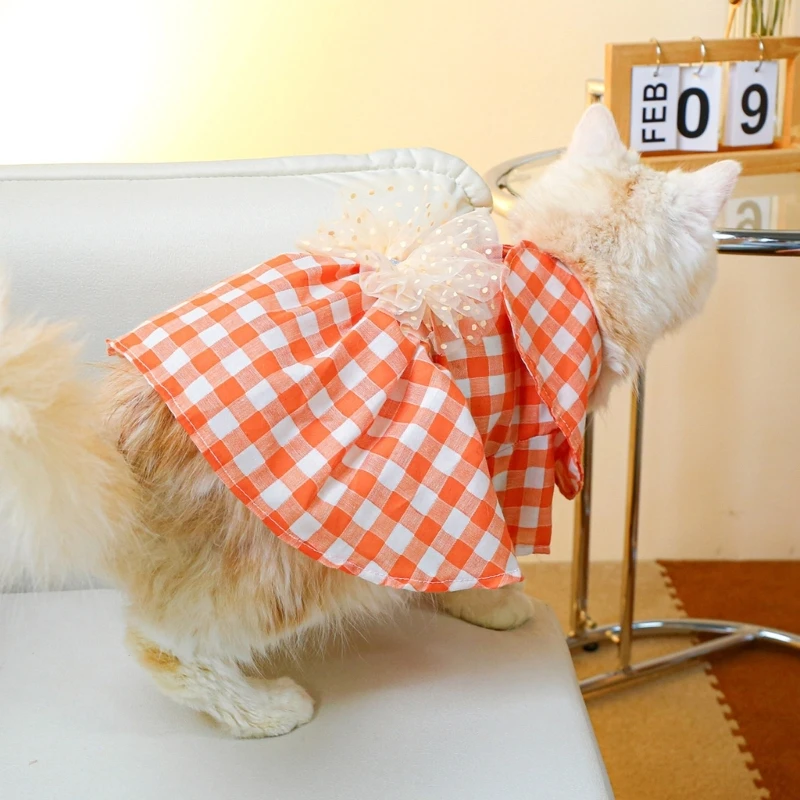 Kız Köpek Giysileri Kostüm Giyim Yay Elbise Turuncu Peter-Pan-Yaka Elbiseler Görüntü 5