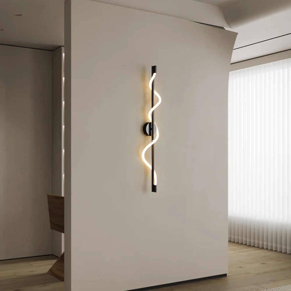 Modern Lüks LED Spiral Duvar Lambası-Siyah Beyaz İç Duvar Lambası, iskandinav Dekor Tasarım Altın Eğrisi Duvar Aplik Oturma Odası için Görüntü 5