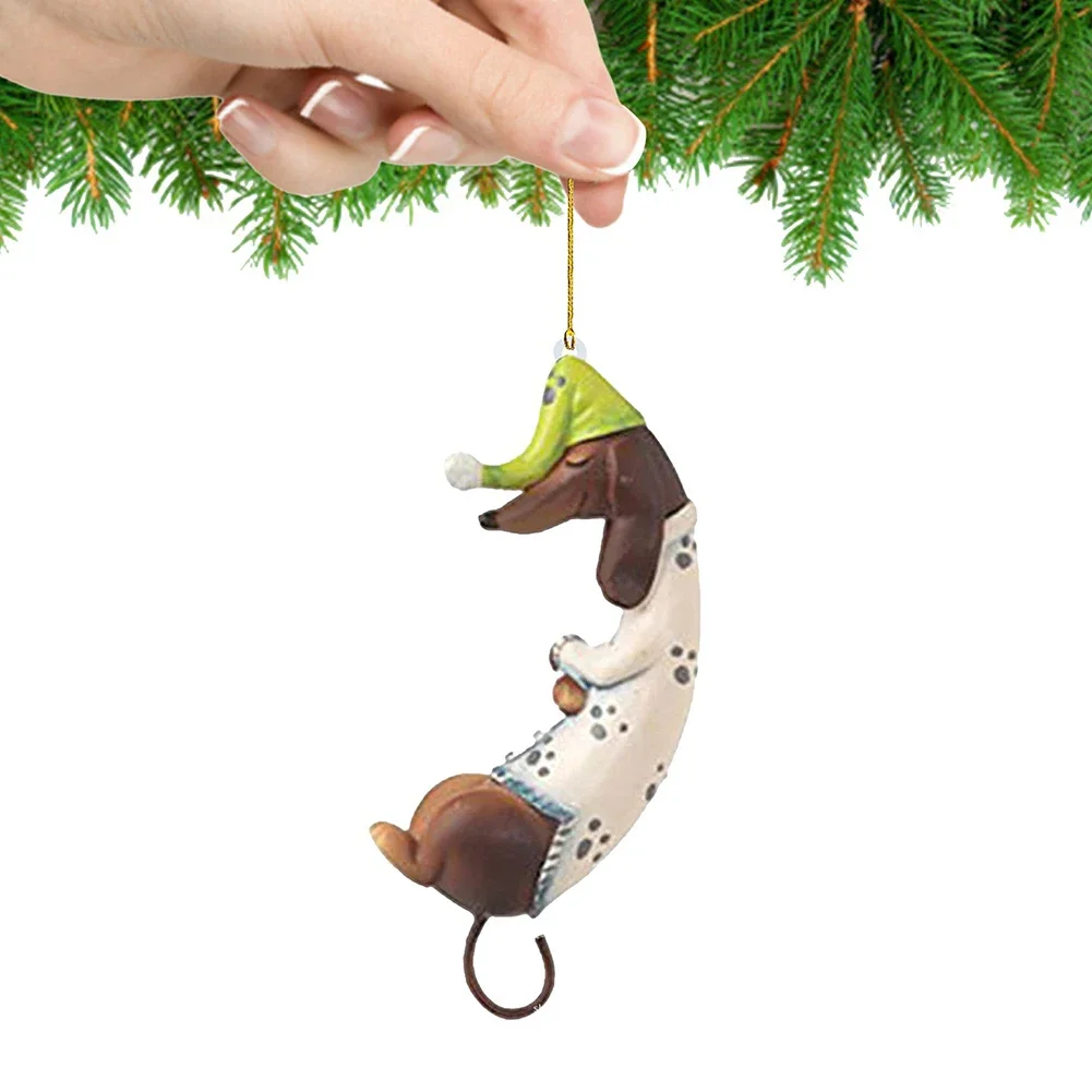 Noel Dachshund Köpek Şekilli Kolye Komik Sosis Köpek Ağacı Kolye Dekoratif Halat ile Ev Tatil Parti Dekor için Görüntü 5