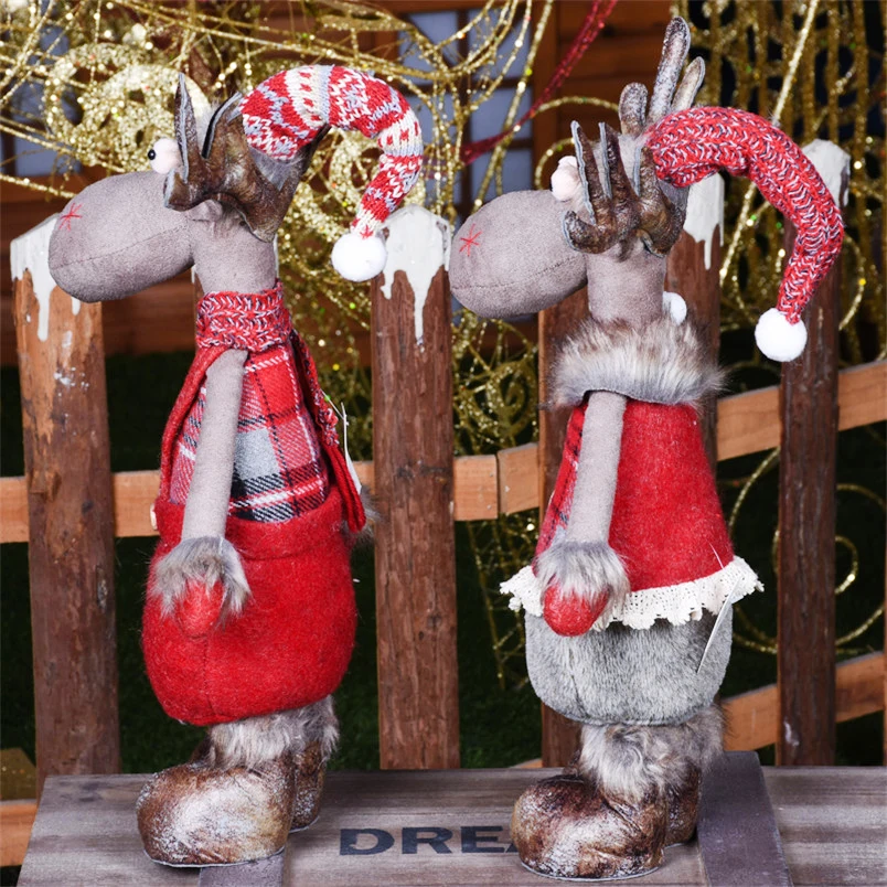 Noel hediyesi Yeni Yıl Dekorasyon Noel Figürler Noel Elk Bebekler Ren Geyiği Ayakta Oyuncaklar Noel Çift Decoratie noel dekorasyonları Görüntü 5