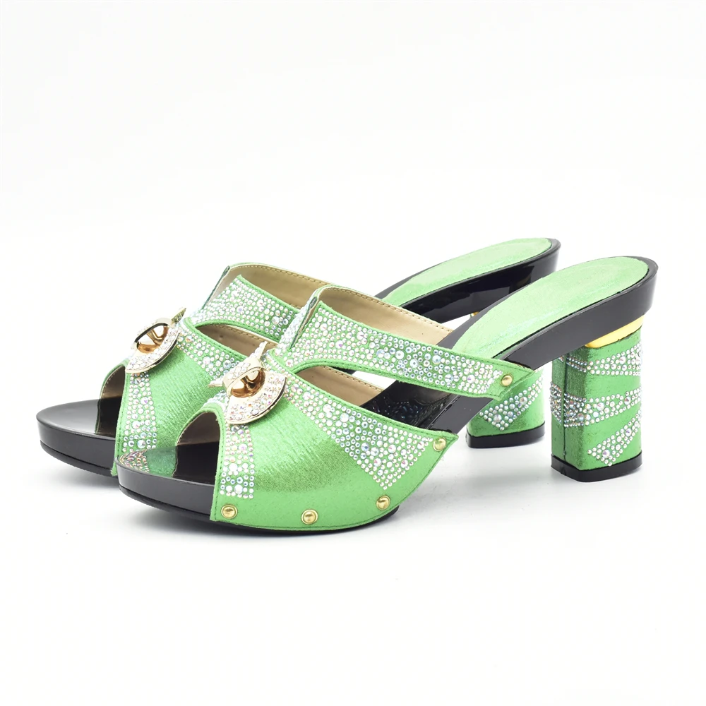 Son Yeşil Renk Afrika Eşleşen Ayakkabı ve Çanta İtalyan Kadın İtalyan Ayakkabı ve Çanta Maç için Ayakkabı ile çanta seti ile Taş Görüntü 5