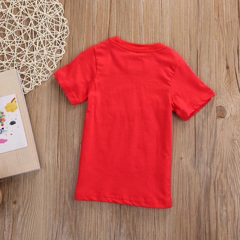 Toddler Bebek Kız Erkek Moda Rahat Yaz T-Shirt Pamuk Kısa Kollu O-Boyun Karikatür Mektup Baskı Kırmızı T-Shirt Tops 2-7Y Görüntü 5