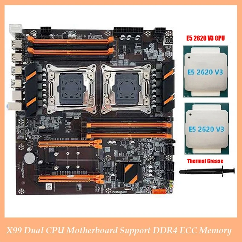 X99 Çift CPU Anakart Desteği LGA2011-3 CPU Desteği DDR4 ECC Bellek Anakart + 2XE5 2620 V3 CPU + Termal Gres Görüntü 5