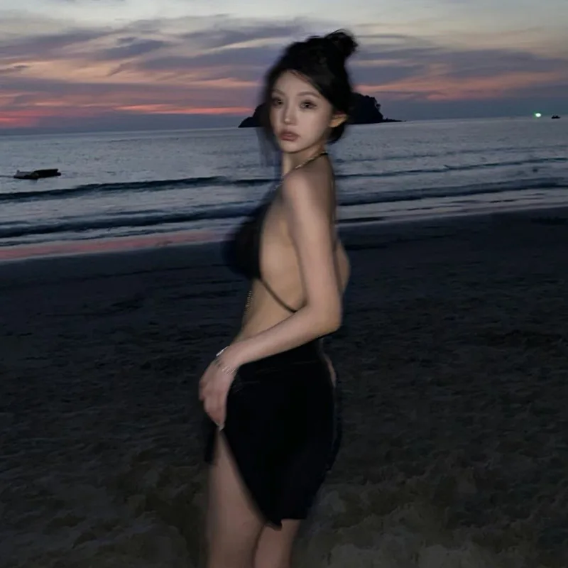 Yeni siyah seksi bikini kadın spor ayrı vücut mayo kapak göbek kaplıca tatili plaj zincir mayo Ücretsiz kargo Görüntü 5