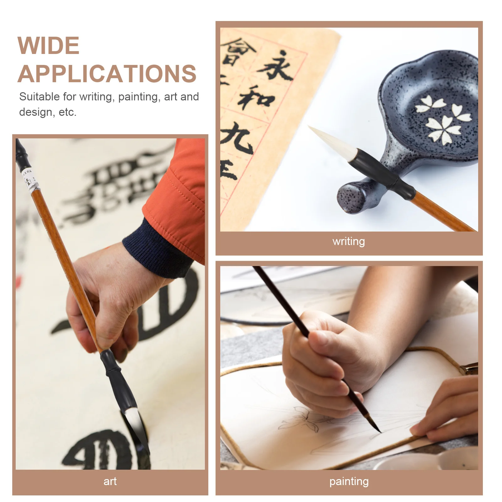 Çin Kaligrafi Fırçaları Taşınabilir Boyama Fırçaları (Açık Kahverengi)1 Torba Görüntü 5