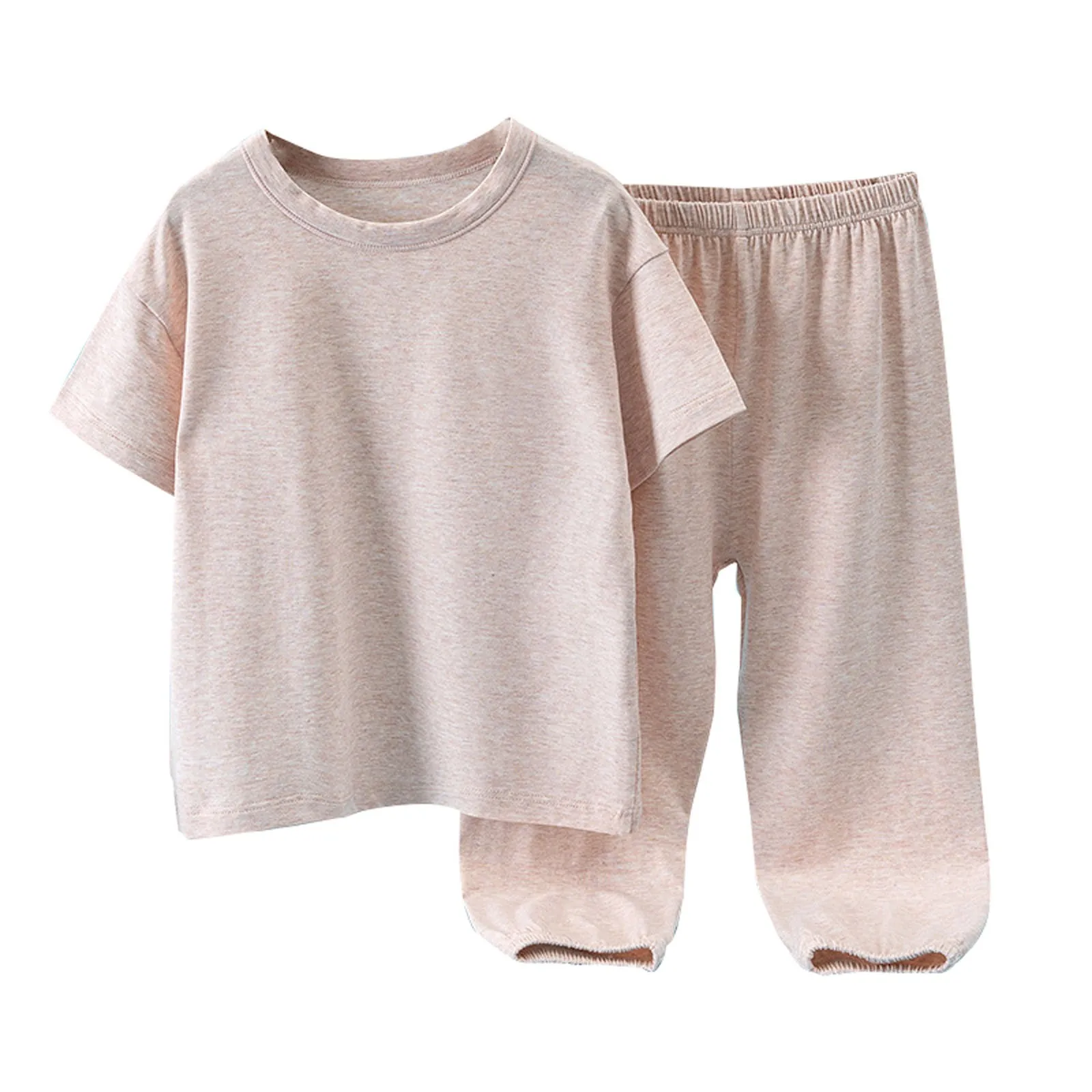 Çocuk Düz Renk Kısa Kollu Tişört + Pantolon Yaz Günlük Rahat Ev Giysileri Bobin Kız Bir Yıldız Doğdu Kıyafet Görüntü 5